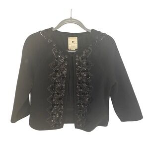 Anthropologie Elevenses Wool Cardigan Jacket Black Sequins Beaded Size M EUC